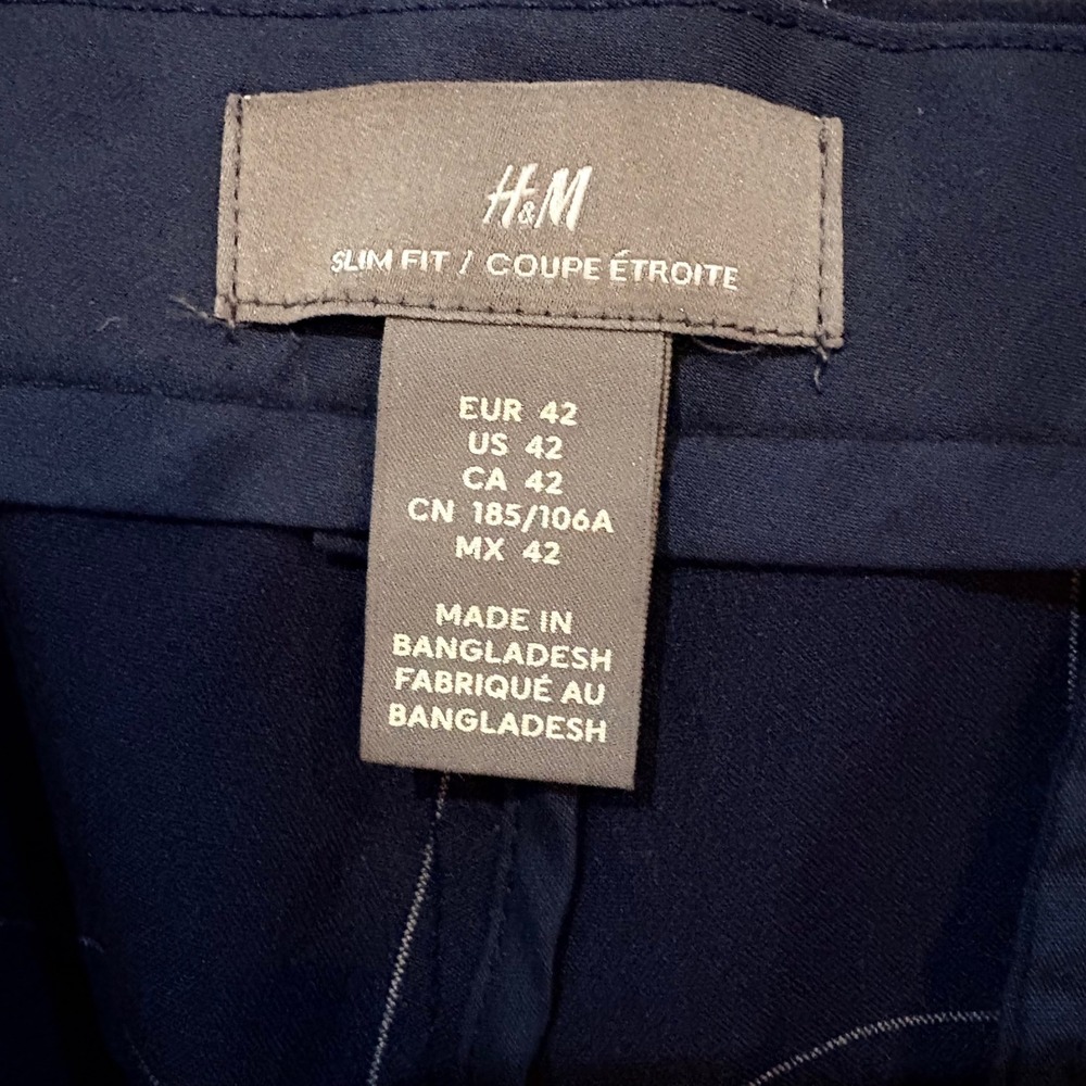 H&M New Slim Fit Windowpane Check Dress Pants Navy Blue 4-Way Stretch Size 42 - Picture 4 of 9